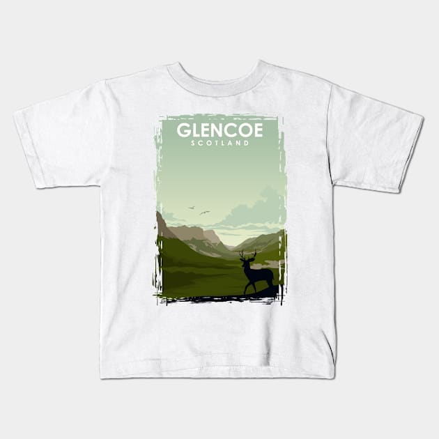 Glencoe Scotland vintage travel poster art Kids T-Shirt by jornvanhezik